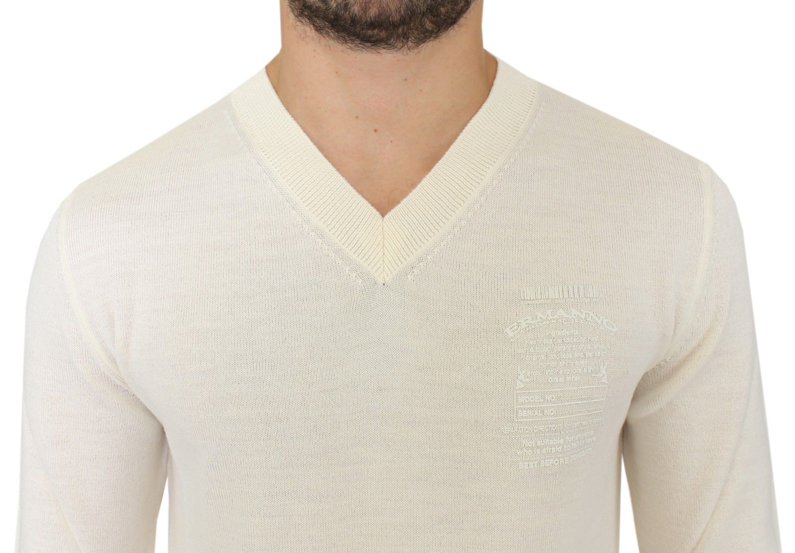 Ermanno Scervino Off White Wool Blend V-neck Pullover Sweater Ermanno Scervino
