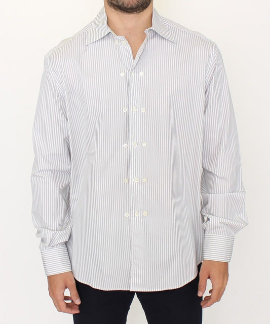 Ermanno Scervino White Gray Striped Regular Fit Casual Shirt Ermanno Scervino