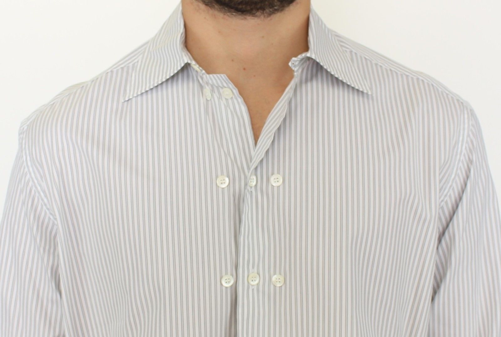 Ermanno Scervino White Gray Striped Regular Fit Casual Shirt Ermanno Scervino