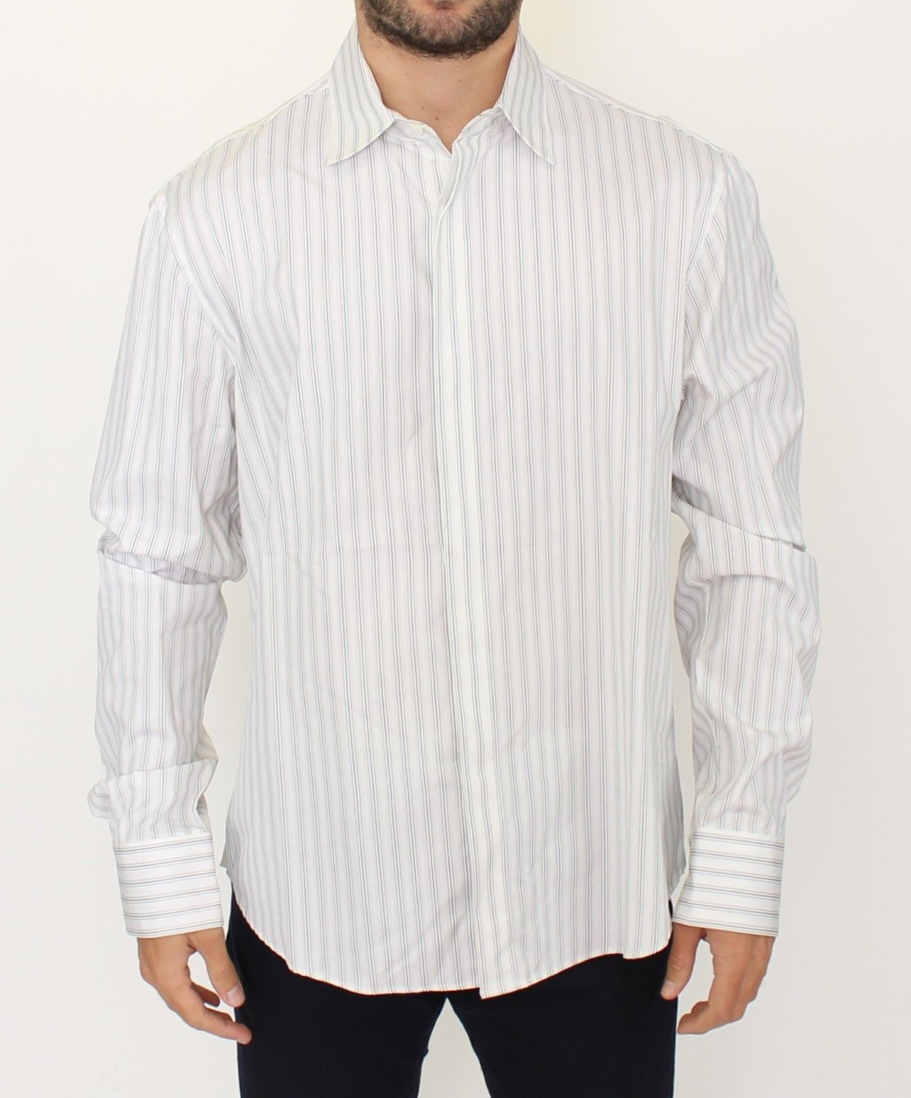 Ermanno Scervino White Black Striped Regular Fit Casual Shirt Ermanno Scervino