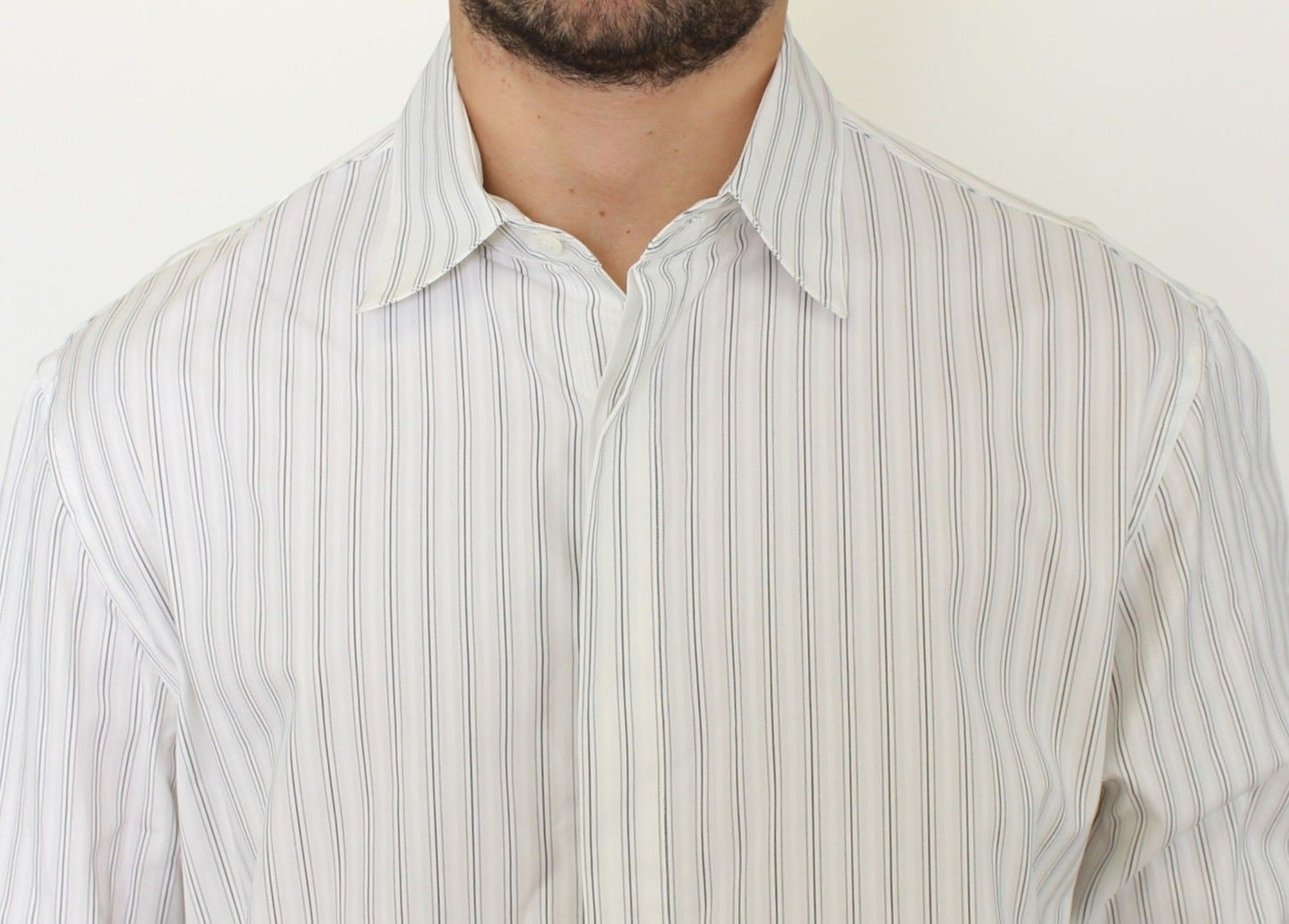 Ermanno Scervino White Black Striped Regular Fit Casual Shirt Ermanno Scervino