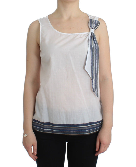 Ermanno Scervino White Blue Top Blouse Tank Shirt Sleeveless Ermanno Scervino