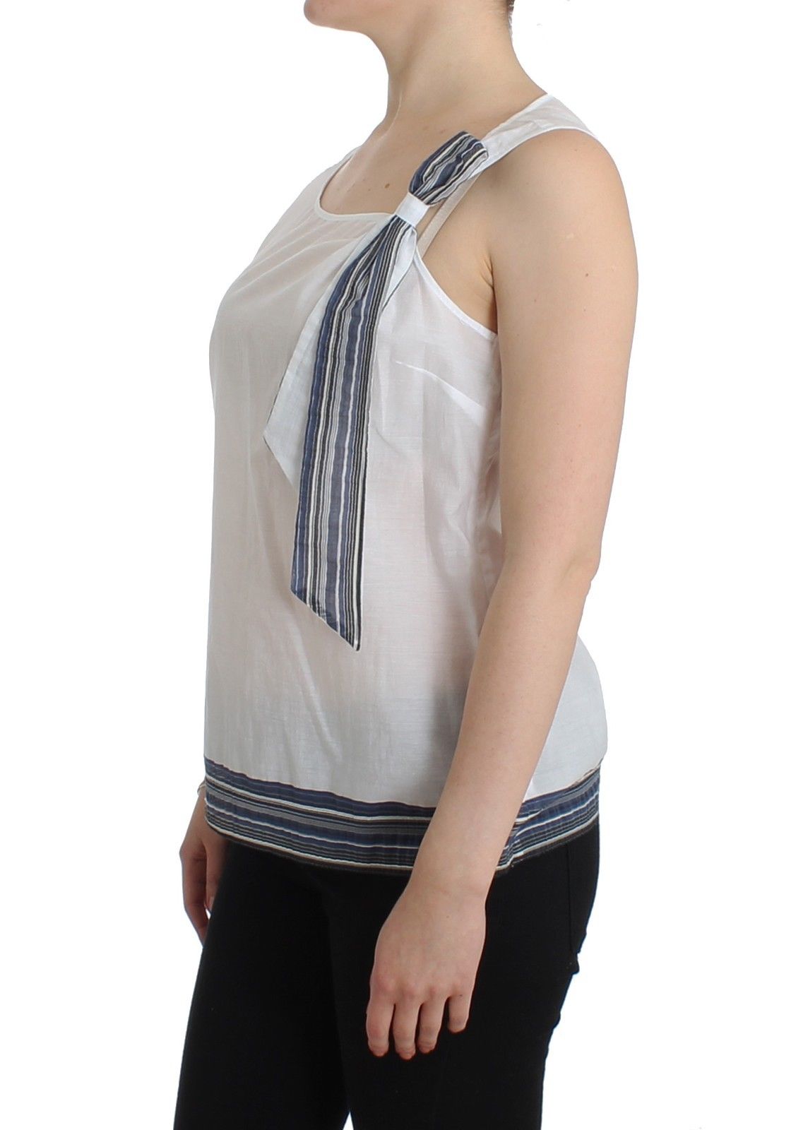 Ermanno Scervino White Blue Top Blouse Tank Shirt Sleeveless Ermanno Scervino