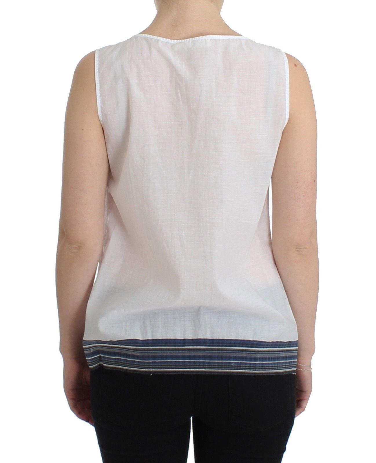 Ermanno Scervino White Blue Top Blouse Tank Shirt Sleeveless Ermanno Scervino