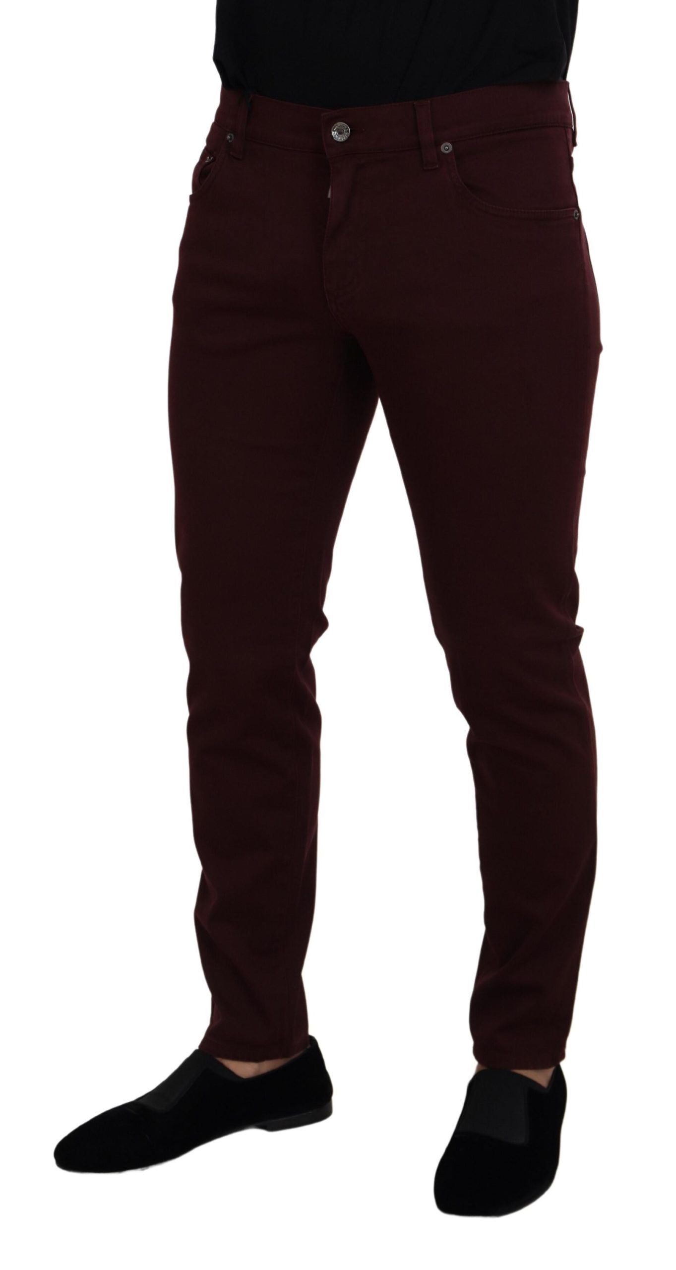 Dolce & Gabbana Bordeaux Cotton Stretch GOLD Denim Jeans Dolce & Gabbana