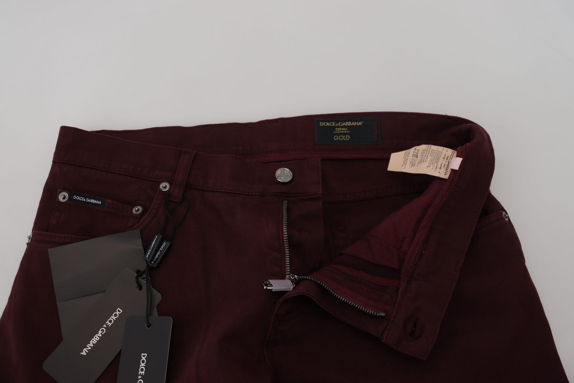 Dolce & Gabbana Bordeaux Cotton Stretch GOLD Denim Jeans Dolce & Gabbana