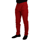 Dolce & Gabbana Red Cotton Slim Fit Trousers Chinos Pants