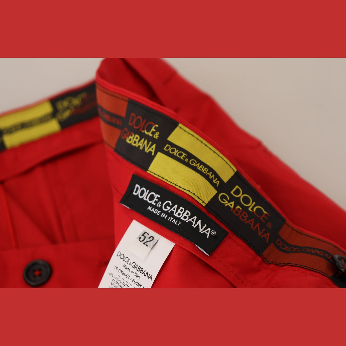 Dolce & Gabbana Red Cotton Slim Fit Trousers Chinos Pants
