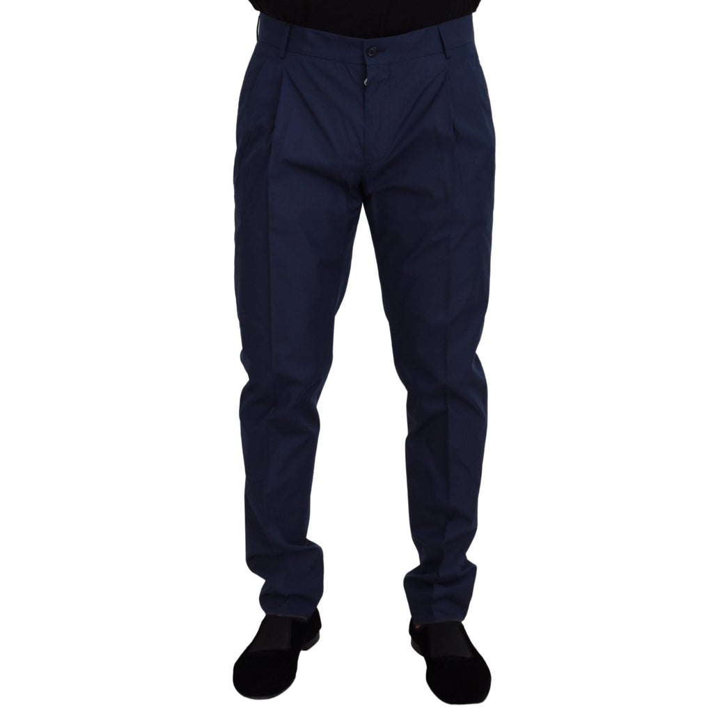 Dolce & Gabbana Blue Cotton Silk Trousers Chinos Pants