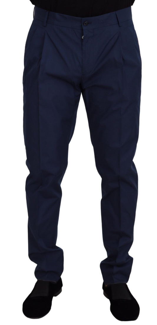 Dolce & Gabbana Blue Cotton Silk Trousers Chinos Pants Dolce & Gabbana