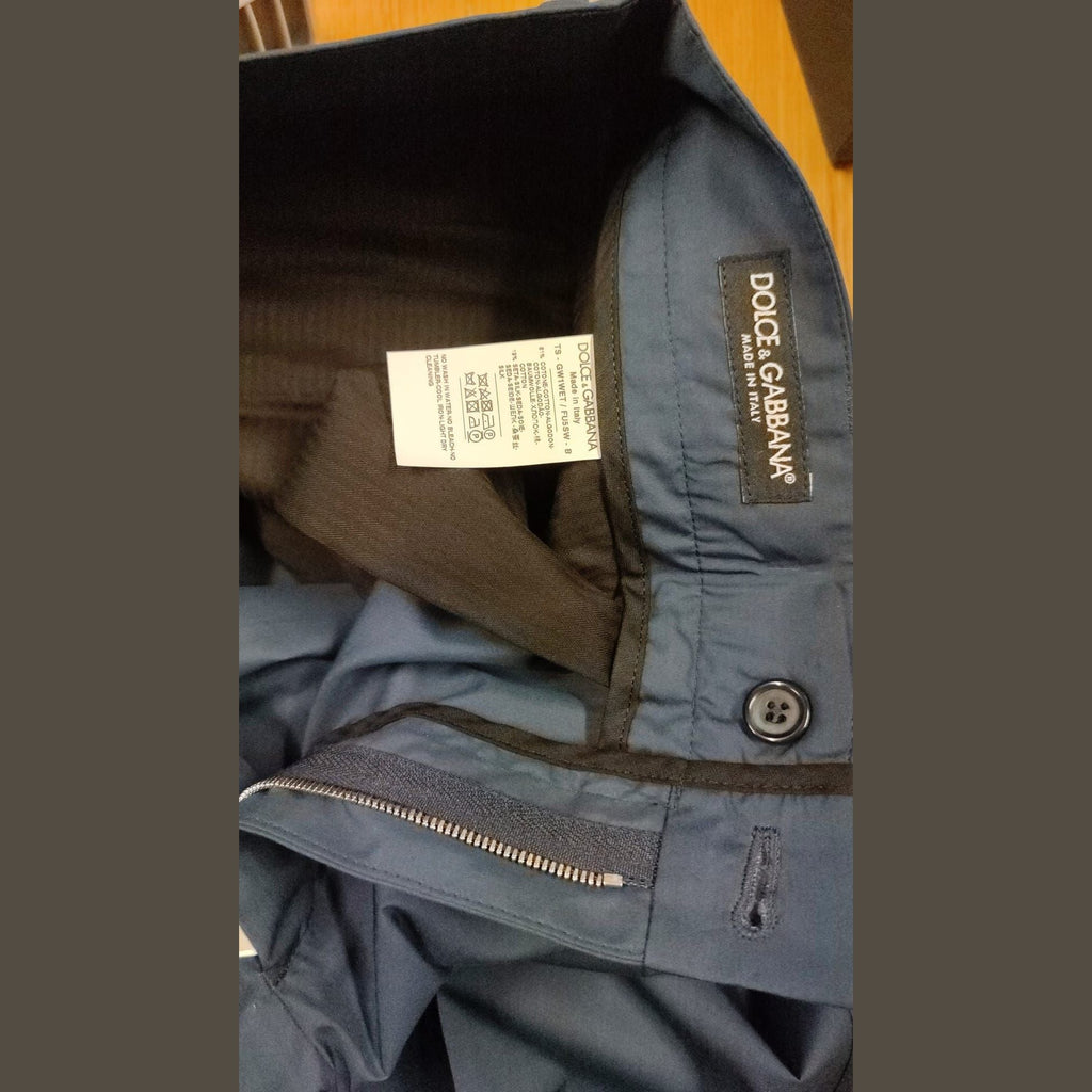 Dolce & Gabbana Blue Cotton Silk Trousers Chinos Pants