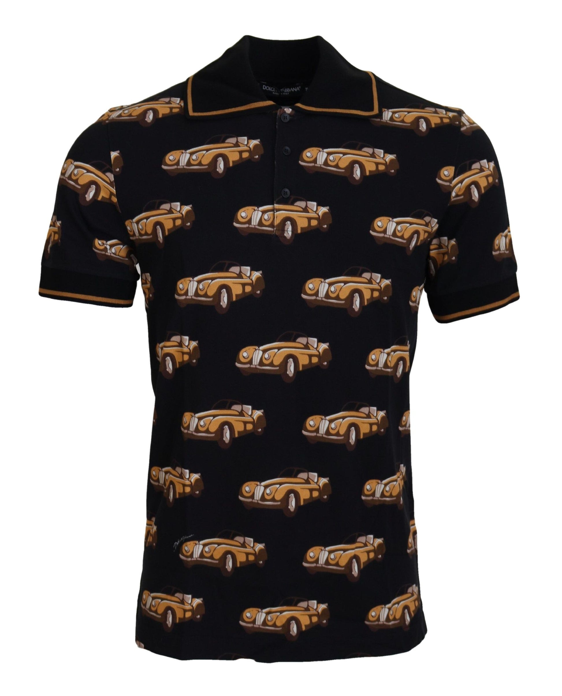 Dolce & Gabbana Black Car Print Short Sleeve Polo T-shirt Dolce & Gabbana