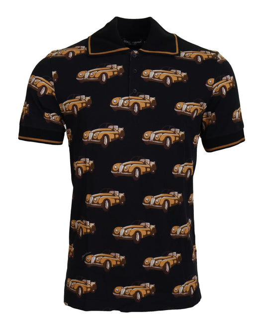 Dolce & Gabbana Black Car Print Short Sleeve Polo T-shirt Dolce & Gabbana