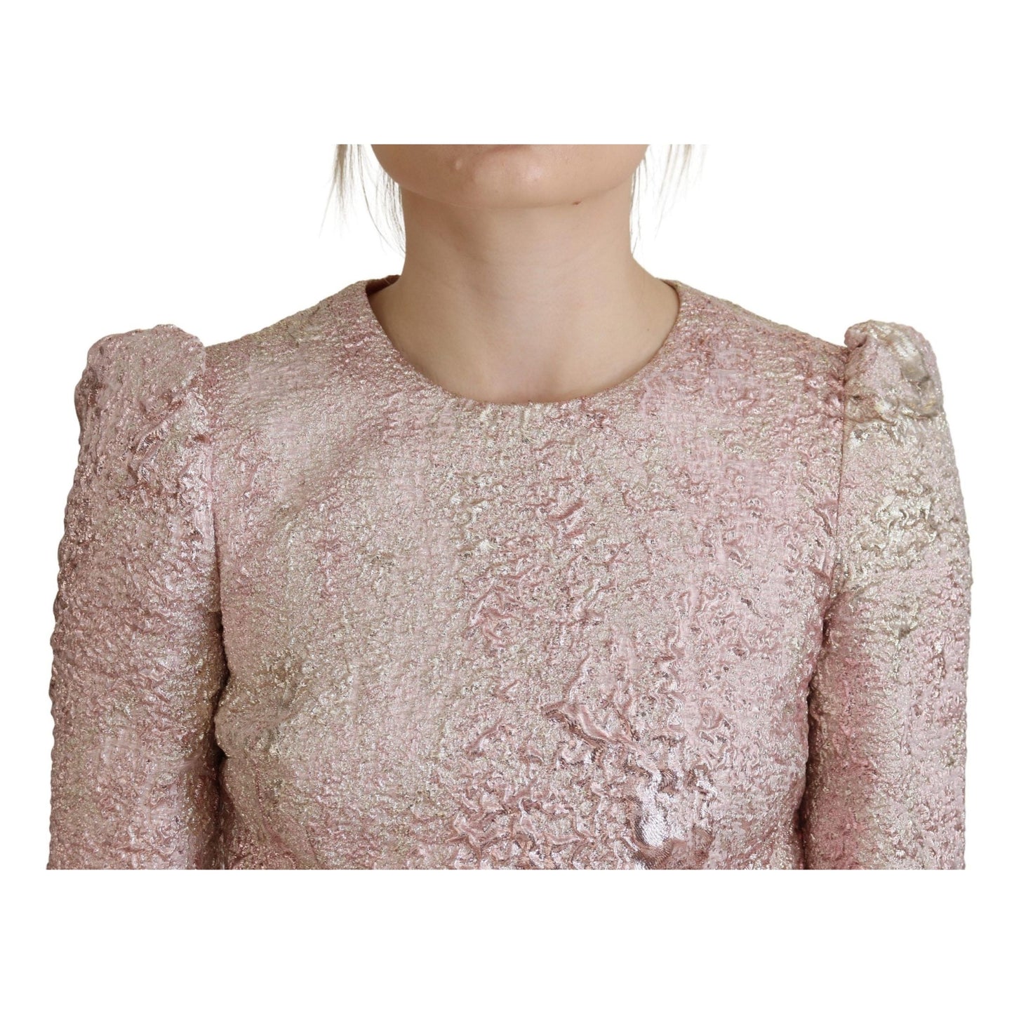 Dolce & Gabbana Pink Jaquard 3/4 Sleeve Sheath Midi Dress