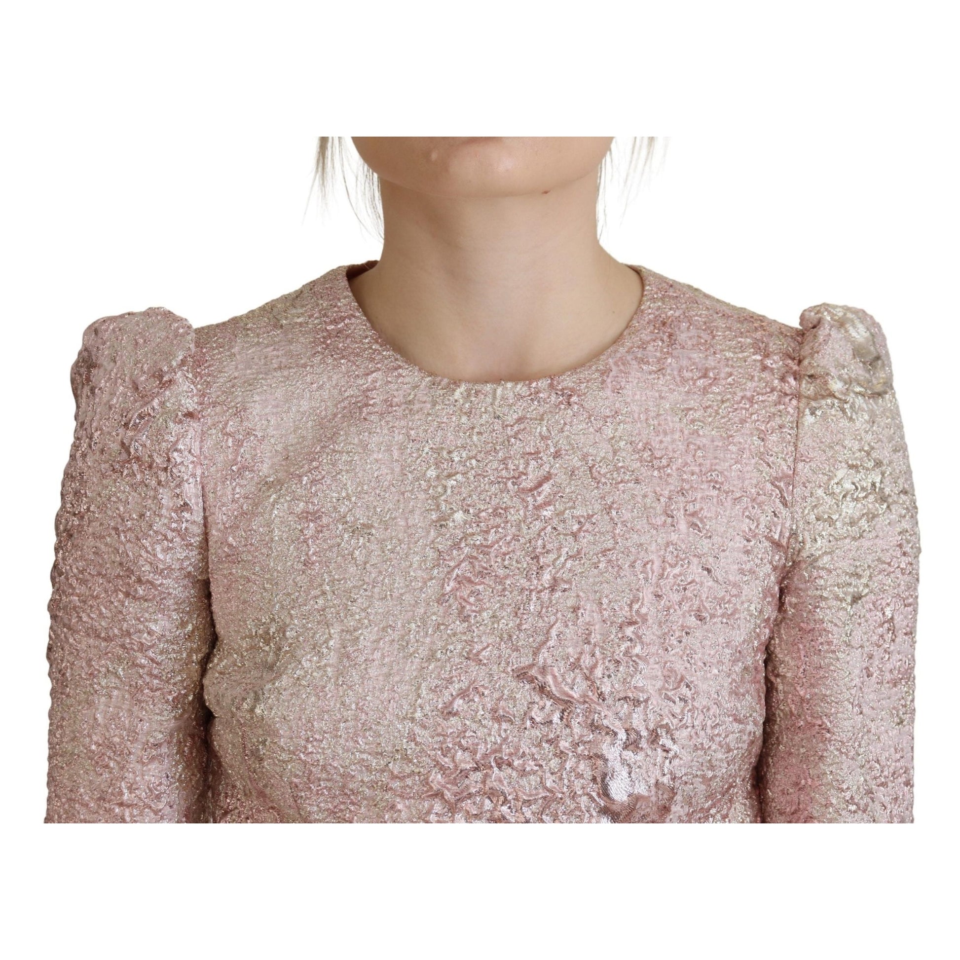 Dolce & Gabbana Pink Jaquard 3/4 Sleeve Sheath Midi Dress