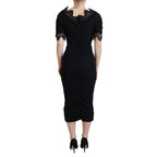 Dolce & Gabbana Black Sheath Midi Bodycon Lace Silk Dress