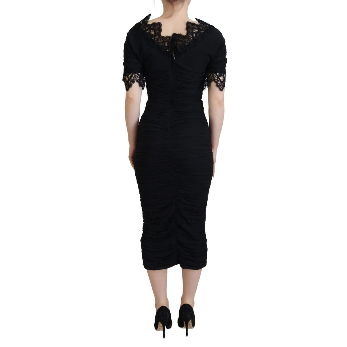 Dolce & Gabbana Black Sheath Midi Bodycon Lace Silk Dress
