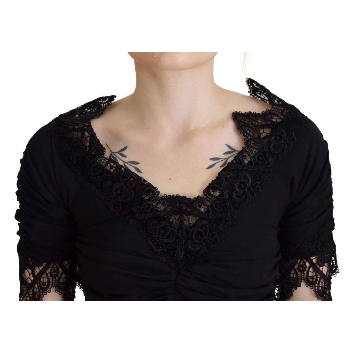 Dolce & Gabbana Black Sheath Midi Bodycon Lace Silk Dress