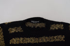 Dolce & Gabbana black cashmere sweater with gold D&G crystal accents, stylish and luxurious knitwear.