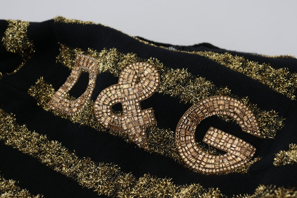 Black cashmere sweater with gold D&G crystal embellishments by Dolce & Gabbana, featuring a stylish, luxurious design.