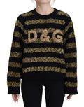 Black cashmere sweater with gold D&G crystal embellishments from Dolce & Gabbana, featuring a luxurious and stylish design.