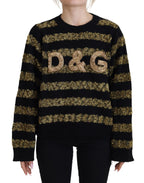 Black cashmere sweater with gold D&G crystal embellishments from Dolce & Gabbana, featuring a luxurious and stylish design.