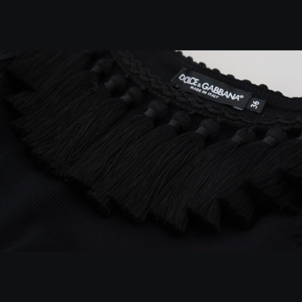 Dolce & Gabbana Black Tank Top Blouse Tassle Cotton Blouse