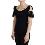 Dolce & Gabbana Black Tank Top Blouse Tassle Cotton Blouse