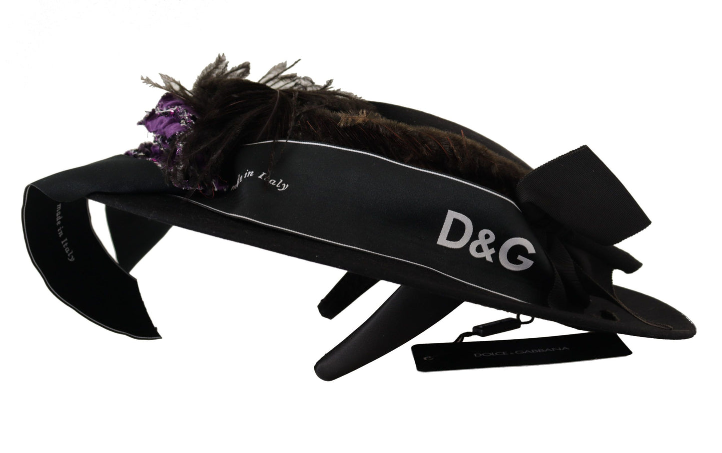 Dolce & Gabbana Black Lapil Crystal Heart Feather Brooch Fedora Hat Dolce & Gabbana
