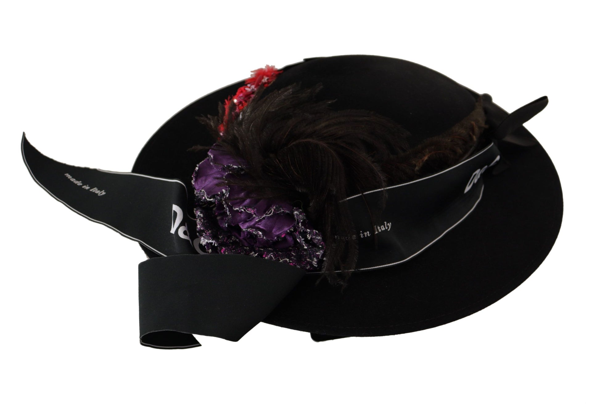Dolce & Gabbana Black Lapil Crystal Heart Feather Brooch Fedora Hat Dolce & Gabbana