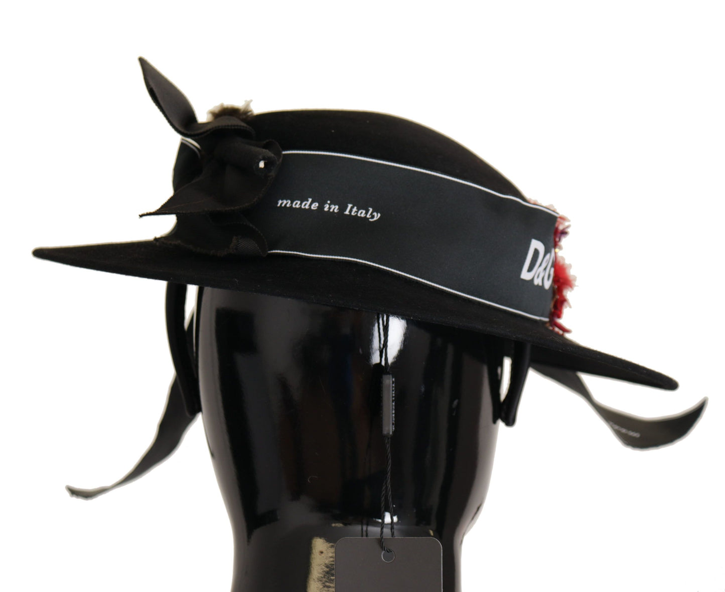 Dolce & Gabbana Black Lapil Crystal Heart Feather Brooch Fedora Hat Dolce & Gabbana