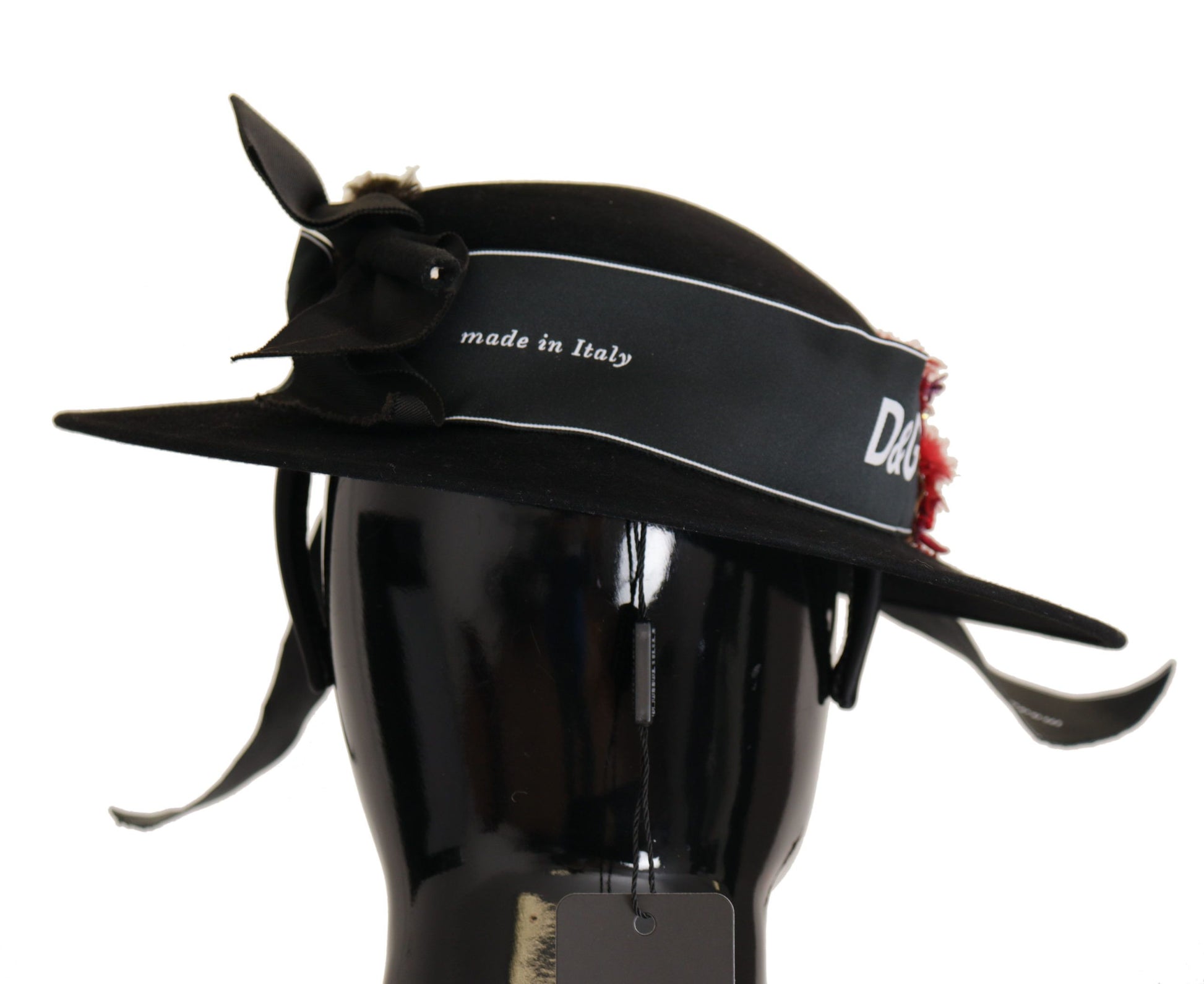 Dolce & Gabbana Black Lapil Crystal Heart Feather Brooch Fedora Hat Dolce & Gabbana
