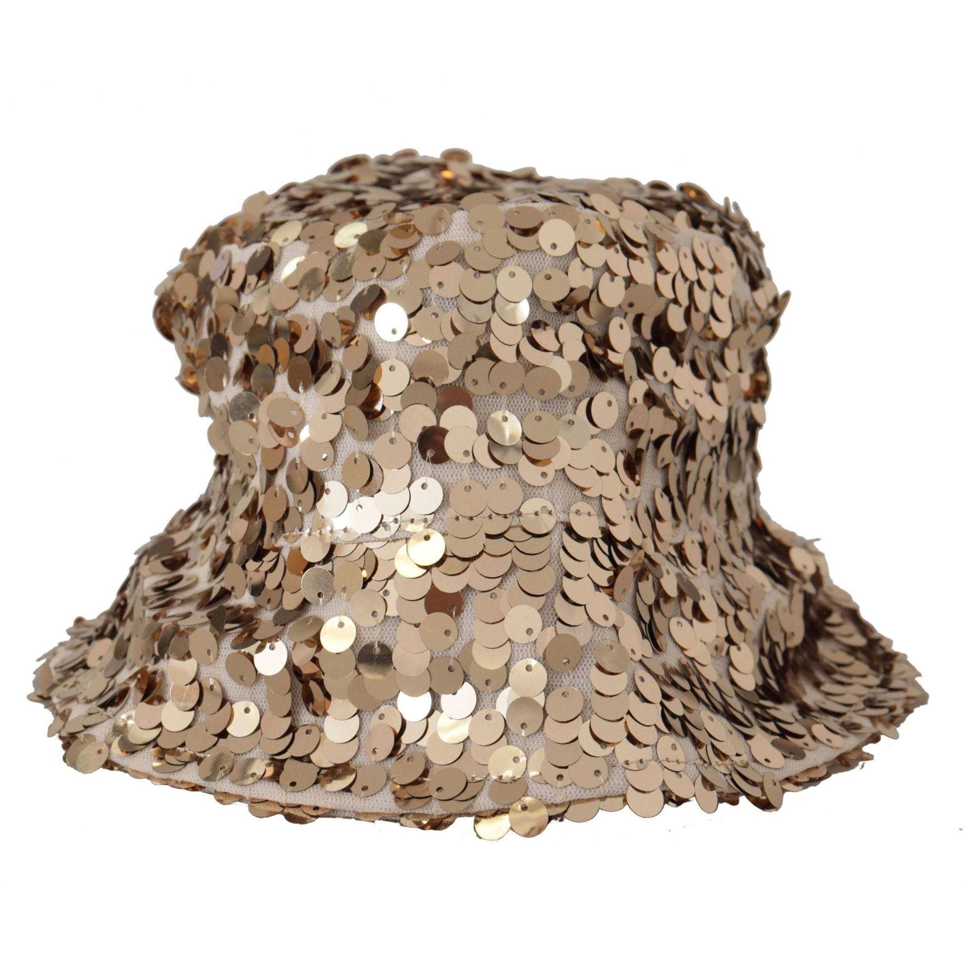 Dolce & Gabbana Gold Silk Sequin Embellished Designer Brim Bucket Hat Dolce & Gabbana
