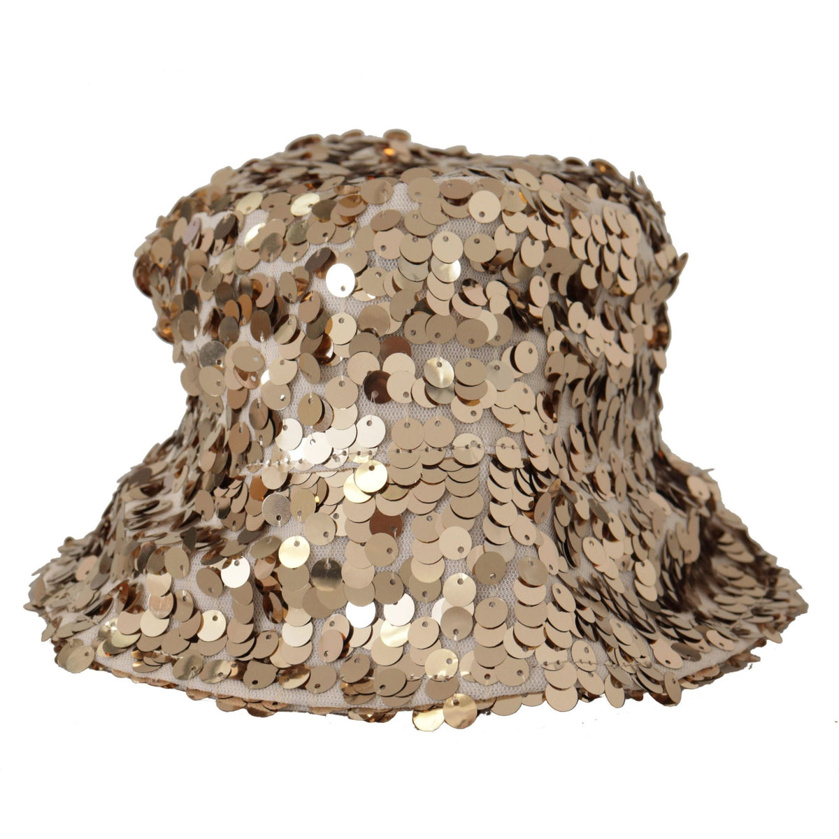 Dolce & Gabbana Gold Silk Sequin Embellished Designer Brim Bucket Hat