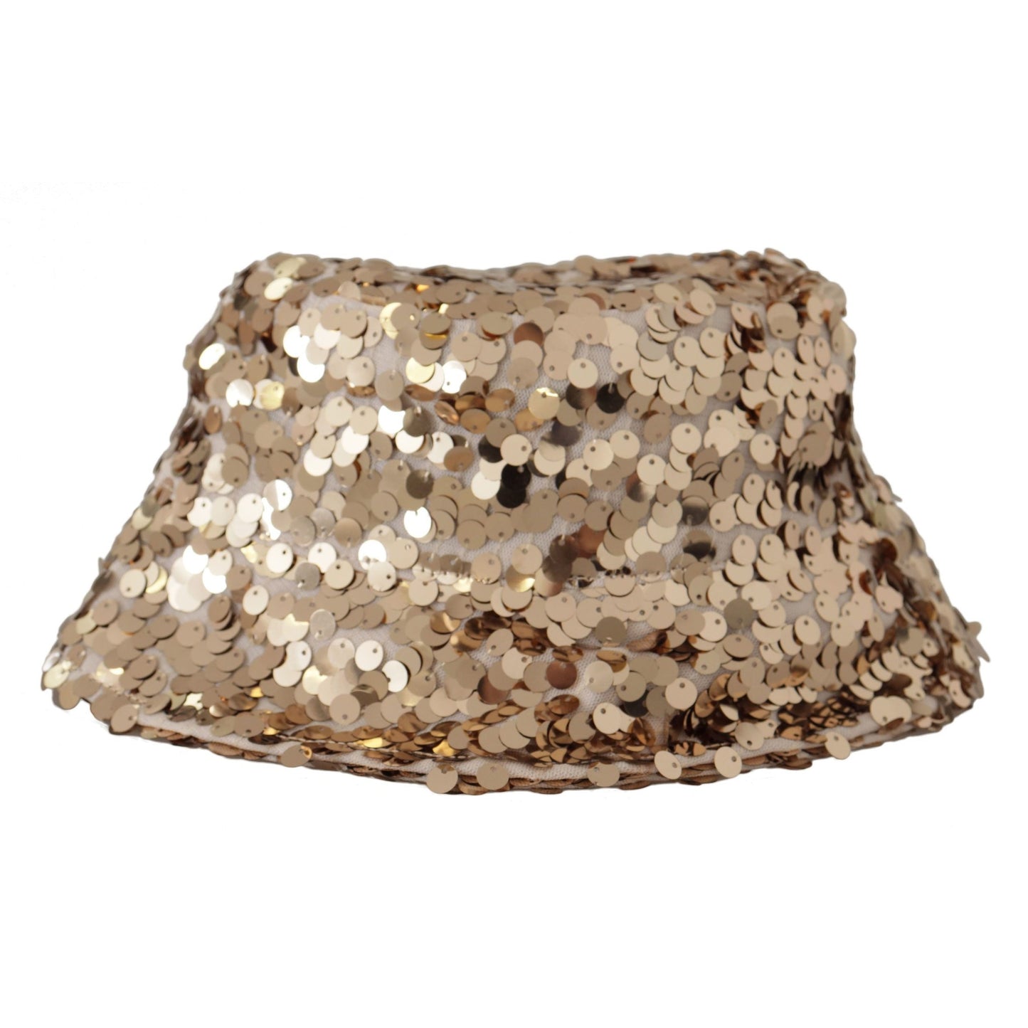 Dolce & Gabbana Gold Silk Sequin Embellished Designer Brim Bucket Hat Dolce & Gabbana