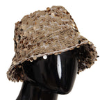 Dolce & Gabbana Gold Silk Sequin Embellished Designer Brim Bucket Hat
