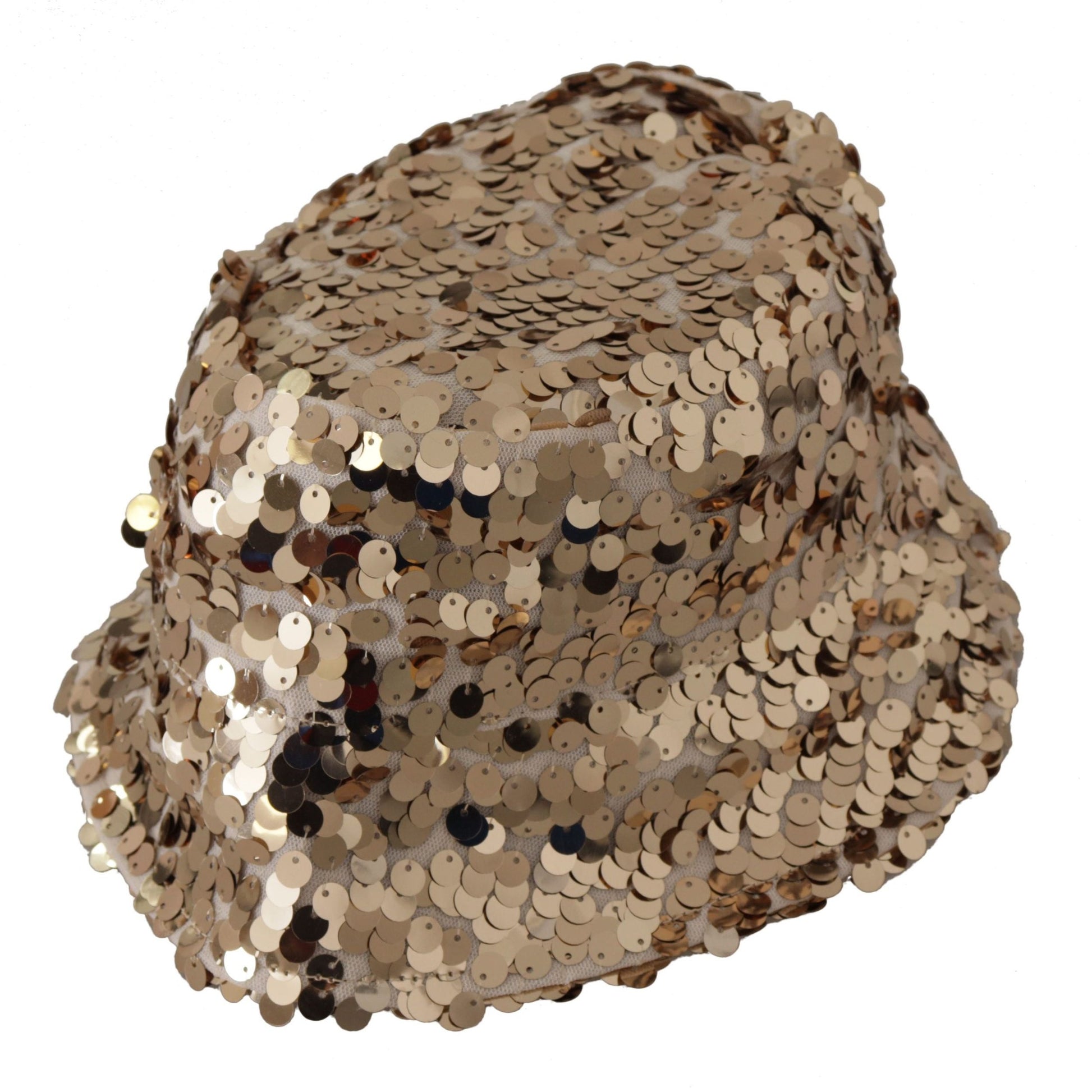 Dolce & Gabbana Gold Silk Sequin Embellished Designer Brim Bucket Hat Dolce & Gabbana