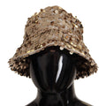 Dolce & Gabbana Gold Silk Sequin Embellished Designer Brim Bucket Hat