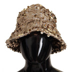 Dolce & Gabbana Gold Silk Sequin Embellished Designer Brim Bucket Hat