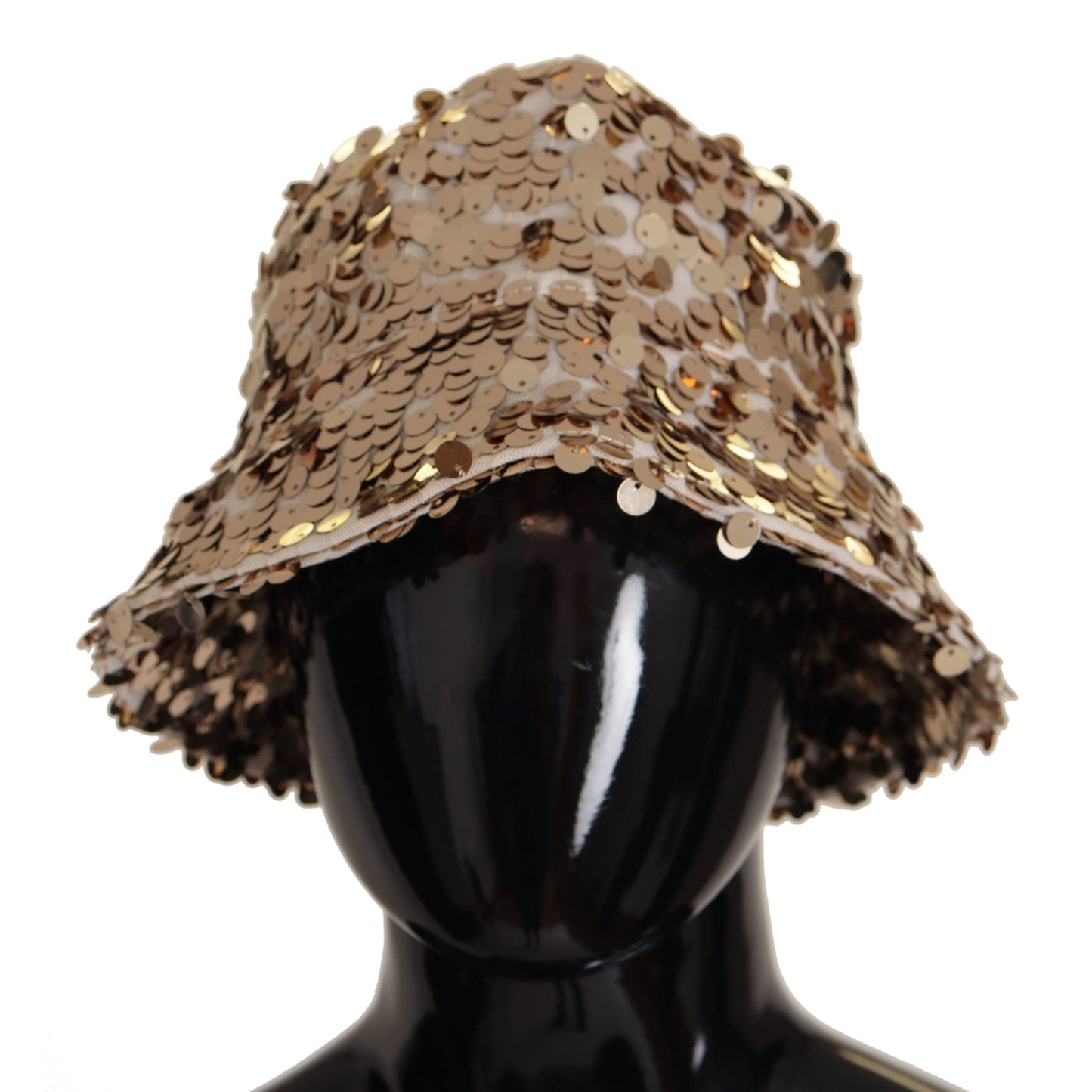 Dolce & Gabbana Gold Silk Sequin Embellished Designer Brim Bucket Hat Dolce & Gabbana