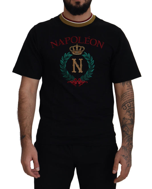 Dolce & Gabbana Black Cotton Embroidered Crewneck T-shirt Dolce & Gabbana