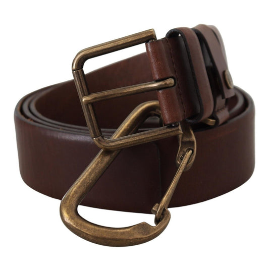 Dolce & Gabbana Brown Leather Gold Metal Buckle Carabiner Belt Dolce & Gabbana