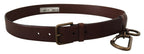 Dolce & Gabbana brown leather belt with gold metal buckle and carabiner detail, stylish accessory for men or women.