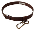 Dolce & Gabbana brown leather belt with gold metal buckle and carabiner clip, stylish accessory for men or women.