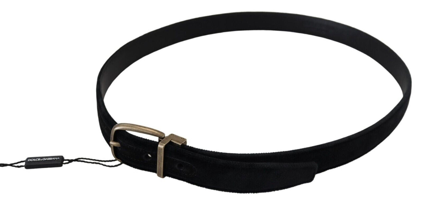 Dolce & Gabbana Black Velvet Leather Antique Metal Buckle Dolce & Gabbana