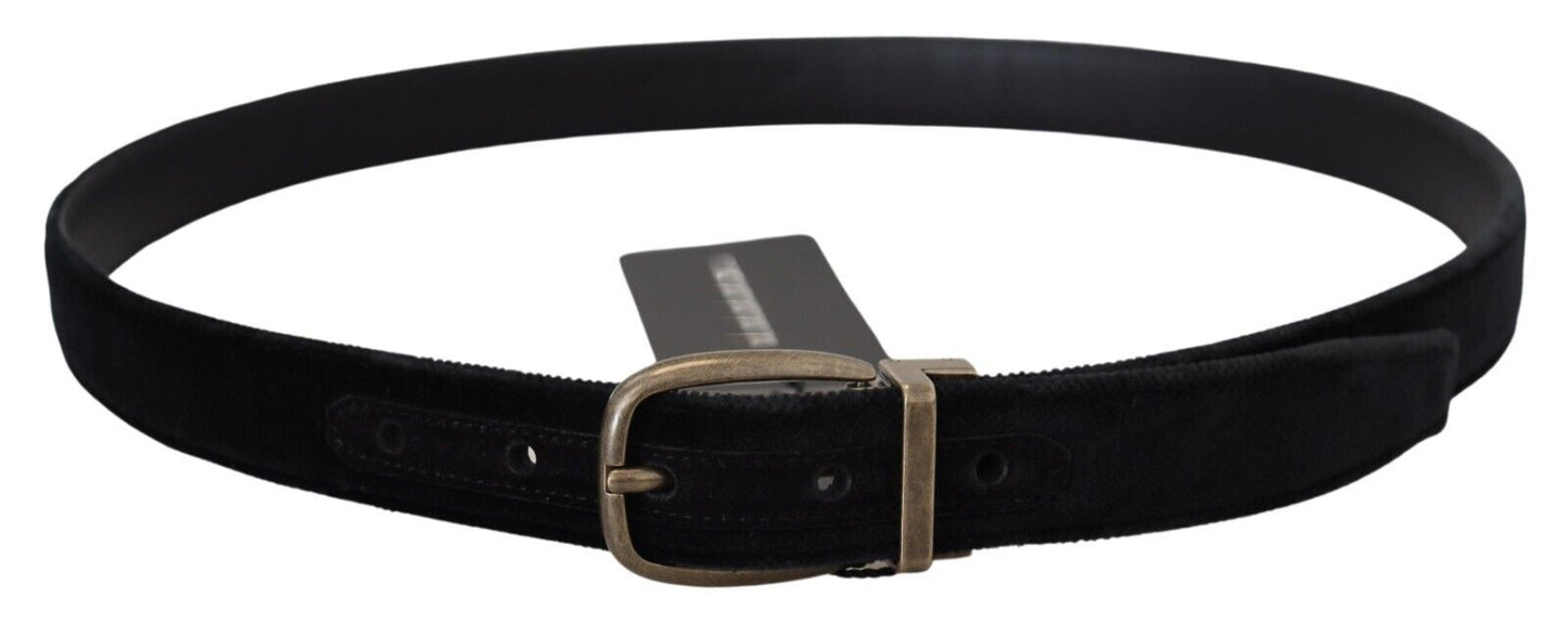 Dolce & Gabbana Black Velvet Leather Antique Metal Buckle Dolce & Gabbana