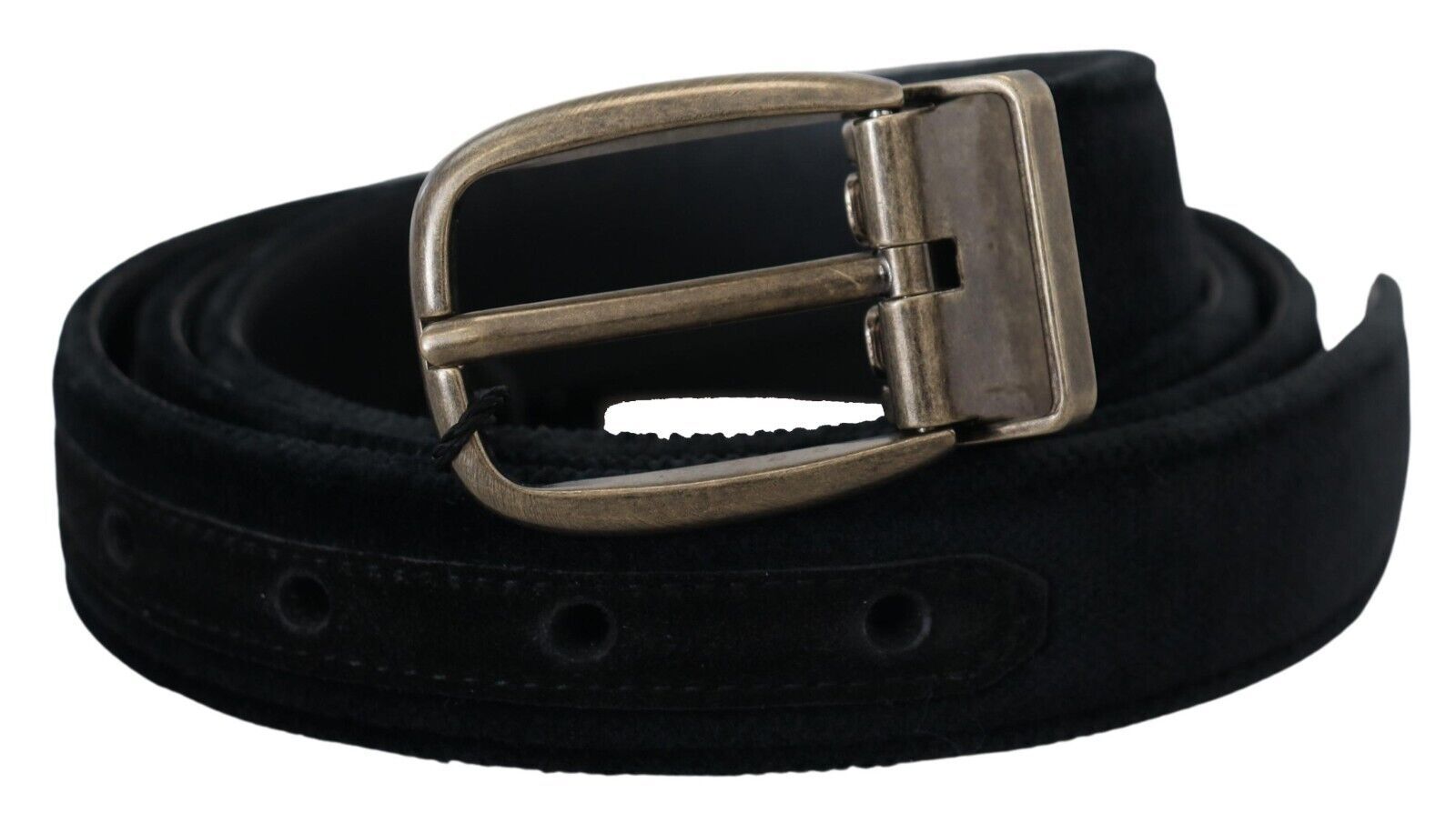 Dolce & Gabbana Black Velvet Leather Antique Metal Buckle Dolce & Gabbana