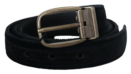 Dolce & Gabbana Black Velvet Leather Antique Metal Buckle Dolce & Gabbana
