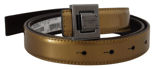 Dolce & Gabbana Gold Leather Silver Square Metal Buckle Belt Dolce & Gabbana