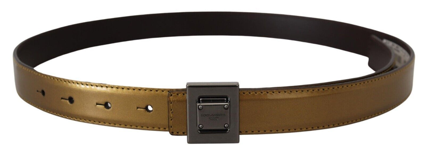 Dolce & Gabbana Gold Leather Silver Square Metal Buckle Belt Dolce & Gabbana